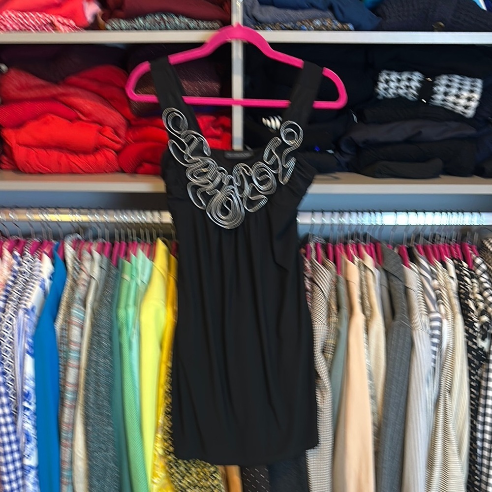 American City Wear black with silver tone rosette mini dress size XS